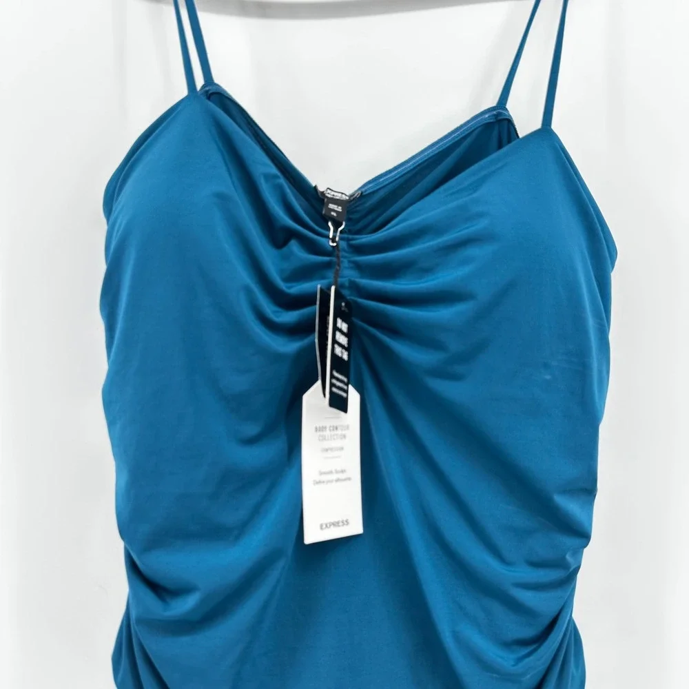 Express Body Contour Bodysuit Women XL Teal Ruched Compression Thong New - Picture 2 of 9